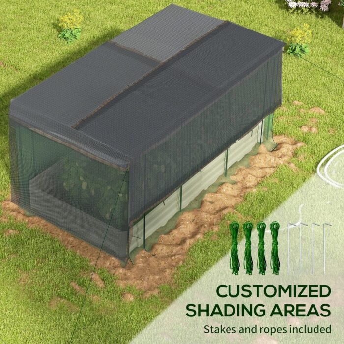 Outsunny 7.3 x 3.4 x 1 ft Galvanized Raised Garden Bed with Crop Cage Plant Protection Net and Shade Cloth Roof, Metal Planter Box with Cover for Vegetables, Flowers, Herbs, Beige - Image 4