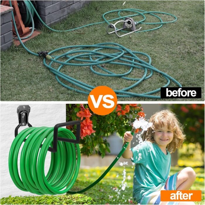 2pcs Garden Hose Holder Wall Mount - Metal Garden Hose Reel Sturdy Water Hose Holders for Outside Yard, Heavy Duty Hose Hanger for Water Hose Storage (2pcs Black) - Image 5