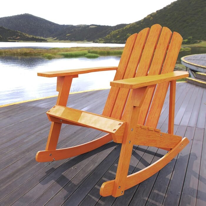 JONATHAN Y PAT1000A Kiawah Outdoor Patio Classic Acacia Wood Adirondack Rocking Chair for Garden, Lawn, Backyard, Pool, Deck, Beach, Firepit, Light Brown - Image 2