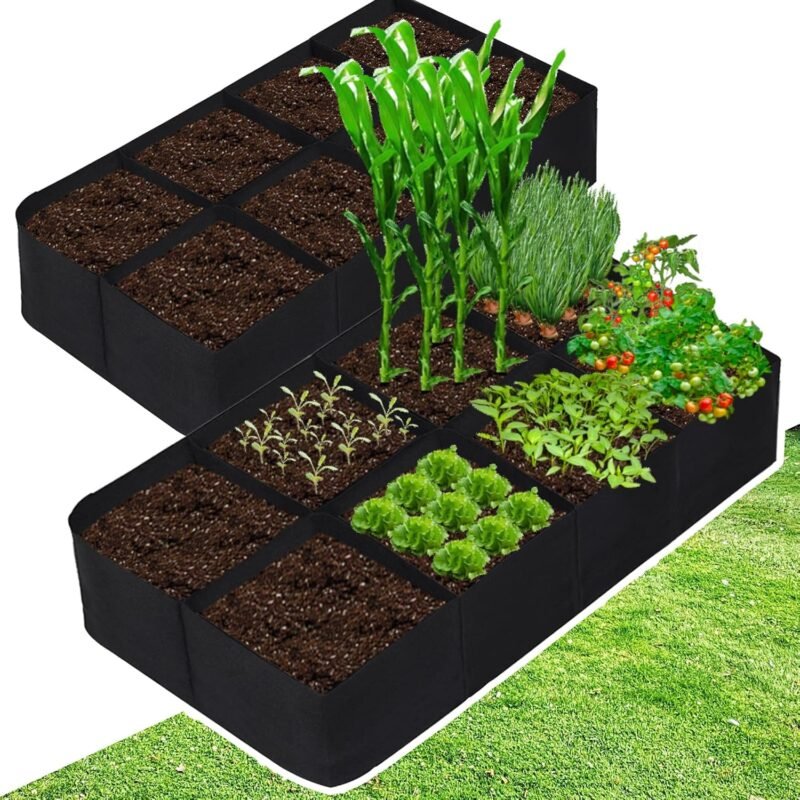 CJGQ Fabric Raised Garden Bed, 2Pack 8 Grids Plant Grow Bags, 3x6FT Breathable Planter Raised Beds for Growing Vegetables Potatoes Flowers, Rectangle Planting Container for Outdoor Gardening