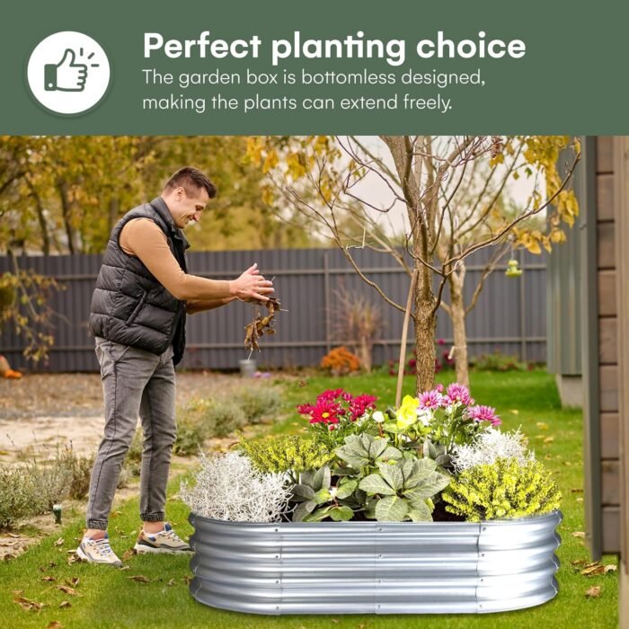 2WAYZ Galvanized Raised Garden Bed - Galvanize Planter Box Kit - Metal Raised Garden Boxes for Outdoor, Indoor - Oval Large Metal Planter for Vegetables, Herbs, Plants, Flowers, Veggies - Silver - Image 2