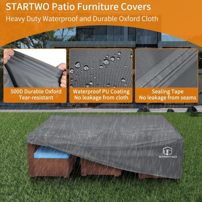 STARTWO Patio Furniture Covers Waterproof Outdoor Lawn Furniture Set Cover for 7-12 Piece Sectional Sofa, Conversation Set Garden Dining Tables Chairs,Grey - Image 3
