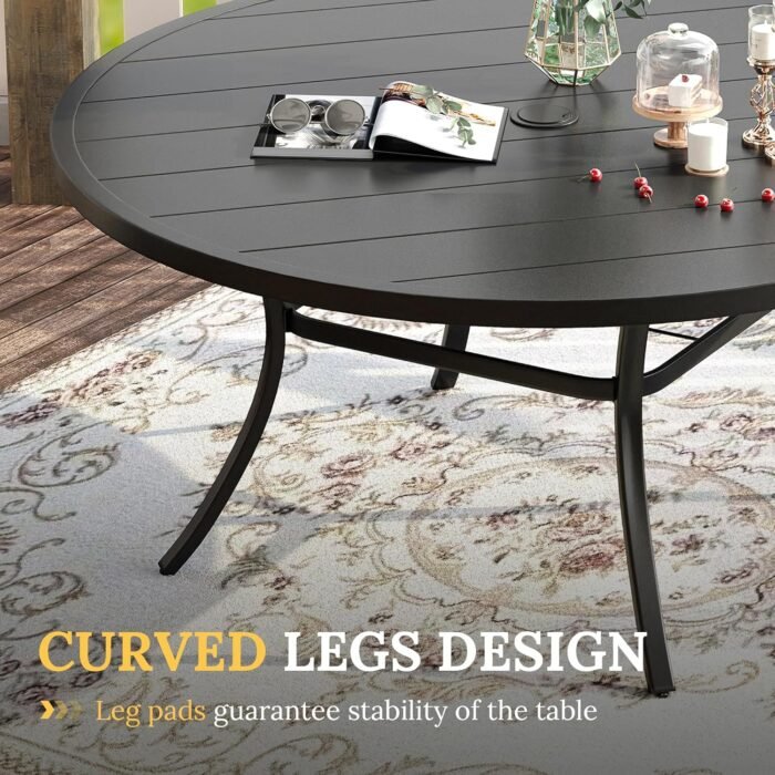 VICLLAX 11 Pieces Patio Dining Set for 10, Outdoor Furniture Set Includes 63" Round Patio Table and 10 Patio Sling Chairs, Patio Table and Chairs for Outsides, Black Table and Brown Chairs - Image 3