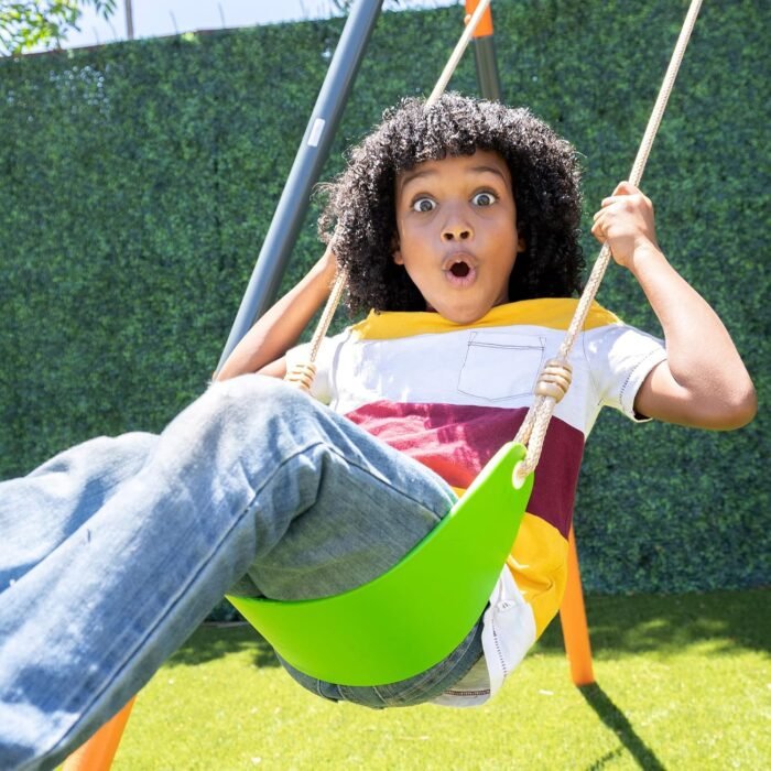 Jungle Warrior Anaconda Metal Swing Set with 45" Saucer Swing, 2 Sling Swings, Rock Climbing Wall and 5ft Slide with Slide - Image 9