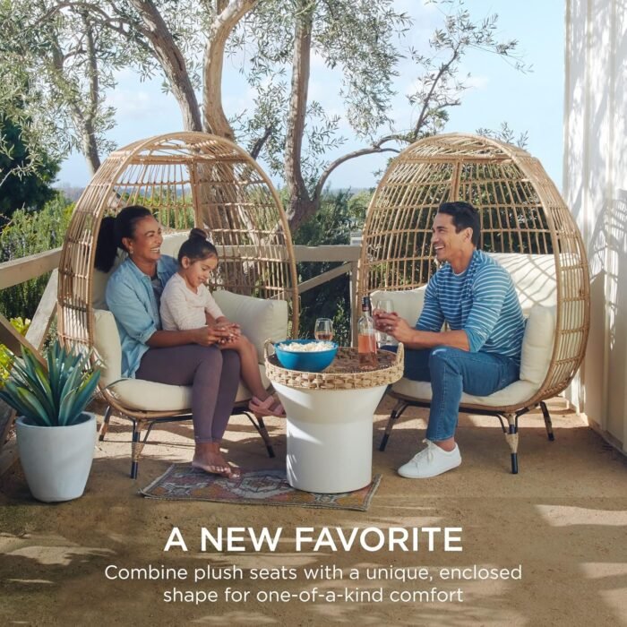 Best Choice Products Wicker Egg Chair, Oversized Indoor Outdoor Lounger for Patio, Backyard, Living Room w/ 4 Cushions, Steel Frame, 440lb Capacity - Sage - Image 2