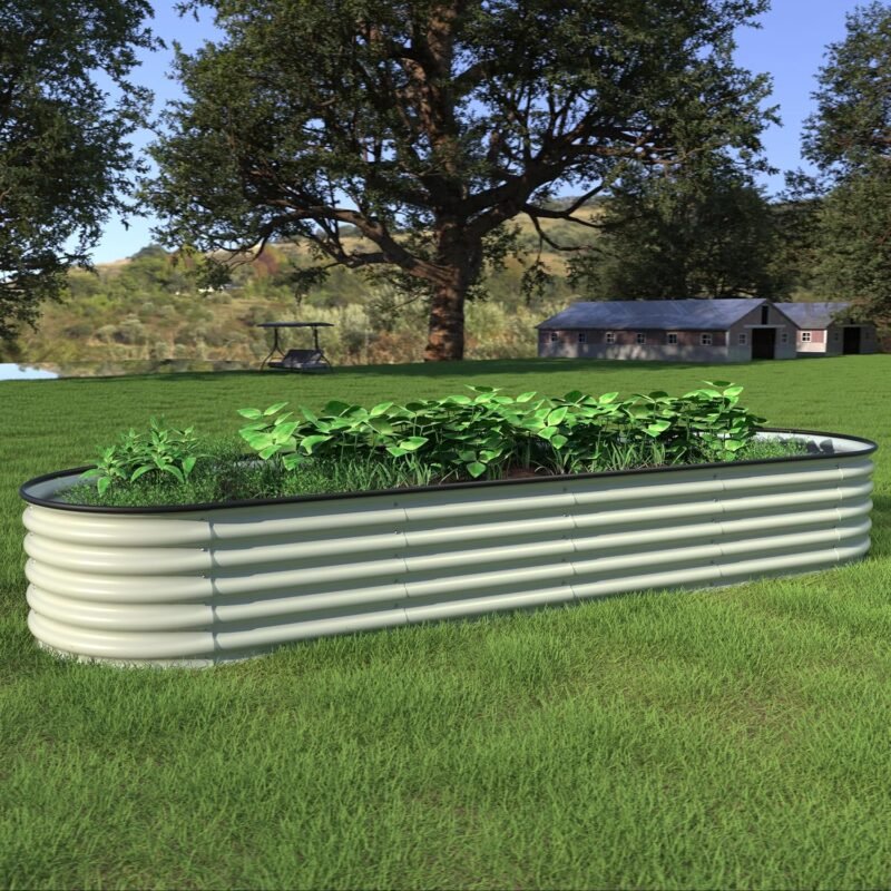 VEIKOU Raised Garden Bed 17" H, 8ft X 2ft Metal Galvanized Raised Garden Bed for Plants, Modular Raised Planter Box for Herbs Flowers, 9 in 1 Raised Garden Bed Kit, Beige