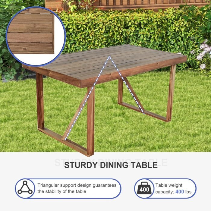7 Pieces Patio Dining Set for 6, Acacia Wood Outdoor Dining Table and Chairs, All Weather Patio Furniture Set with Bench for Yard Garden Lawn Porch & Poolside - Image 4