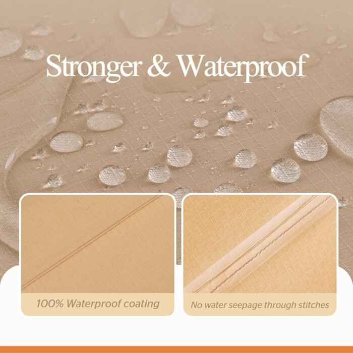 Round Patio Furniture Cover, 62" D x 31" H, Waterproof, UV Resistant, Anti-Fading Outdoor Cover for Round Dining Table and Chairs Set, Beige & Coffee - Image 3