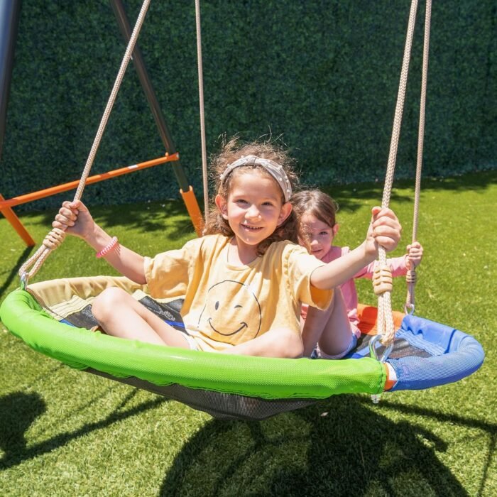 Jungle Warrior Anaconda Metal Swing Set with 45" Saucer Swing, 2 Sling Swings, Rock Climbing Wall and 5ft Slide with Slide - Image 5