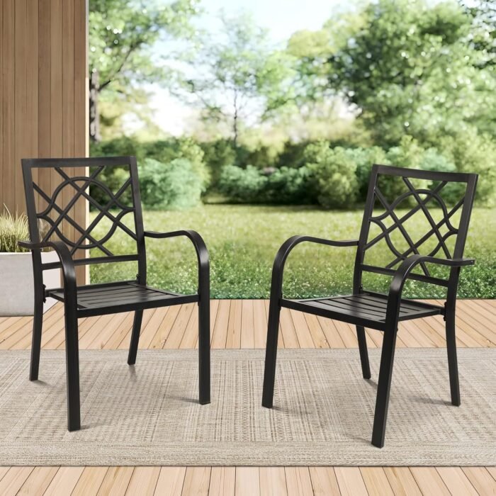 Incbruce 300lbs Patio Chairs Set of 2 Outdoor Dining Chairs, Metal Frame Stackable Patio Dining Chairs, Wrought Iron Black Outdoor Chairs with Armrest for Garden, Poolside, Backyard - Image 7