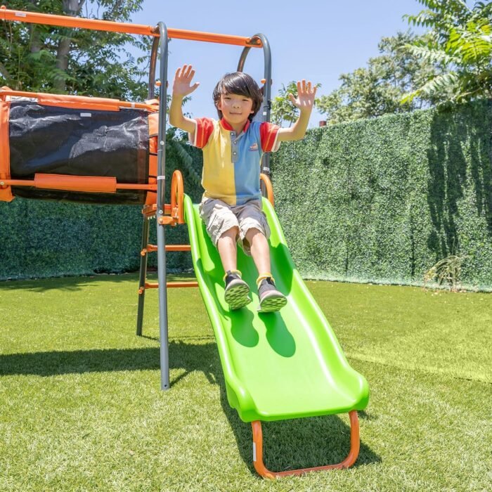 Jungle Warrior Anaconda Metal Swing Set with 45" Saucer Swing, 2 Sling Swings, Rock Climbing Wall and 5ft Slide with Slide - Image 7