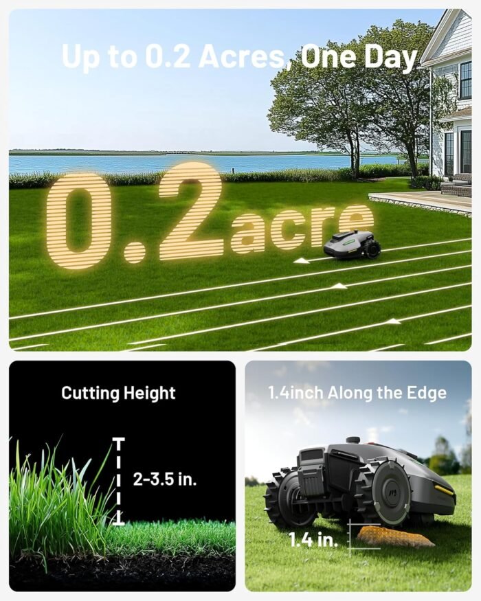 YUKA Mini 500H Robotic Lawn Mower Reception 0.12 Acre, Max. 0.17 Acre, Ultrasense AI Vision+ RTK Positioning, Auto Mapping, App Control, 50% Slope, Cutting Height 2''~3.5'', 15 Mowing Zones - Image 3