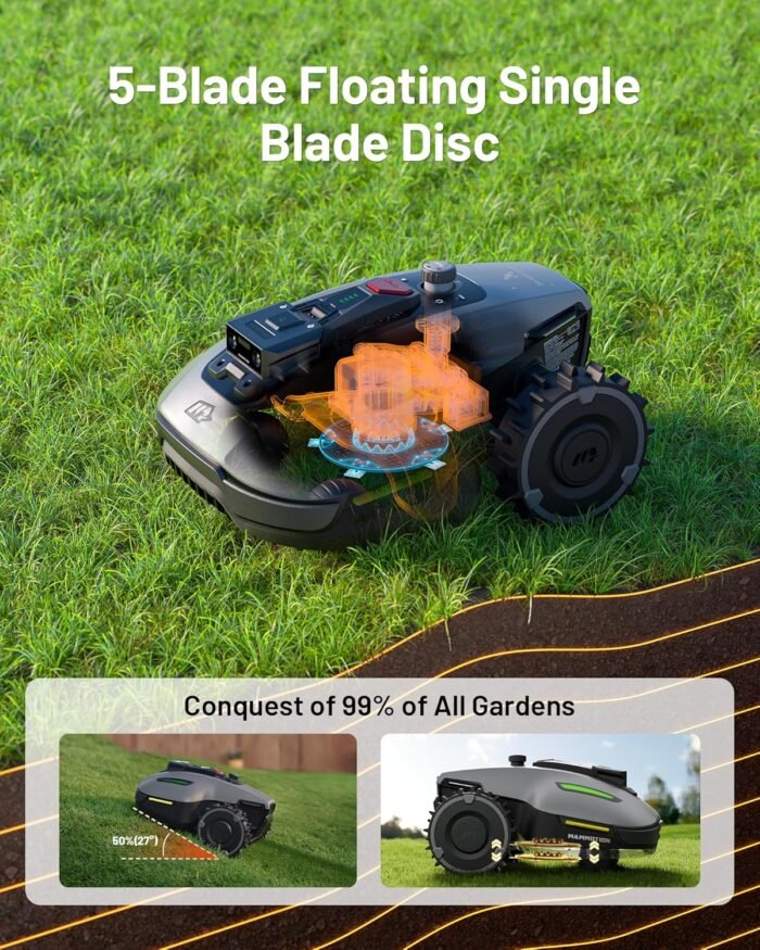 YUKA Mini 500H Robotic Lawn Mower Reception 0.12 Acre, Max. 0.17 Acre, Ultrasense AI Vision+ RTK Positioning, Auto Mapping, App Control, 50% Slope, Cutting Height 2''~3.5'', 15 Mowing Zones - Image 4
