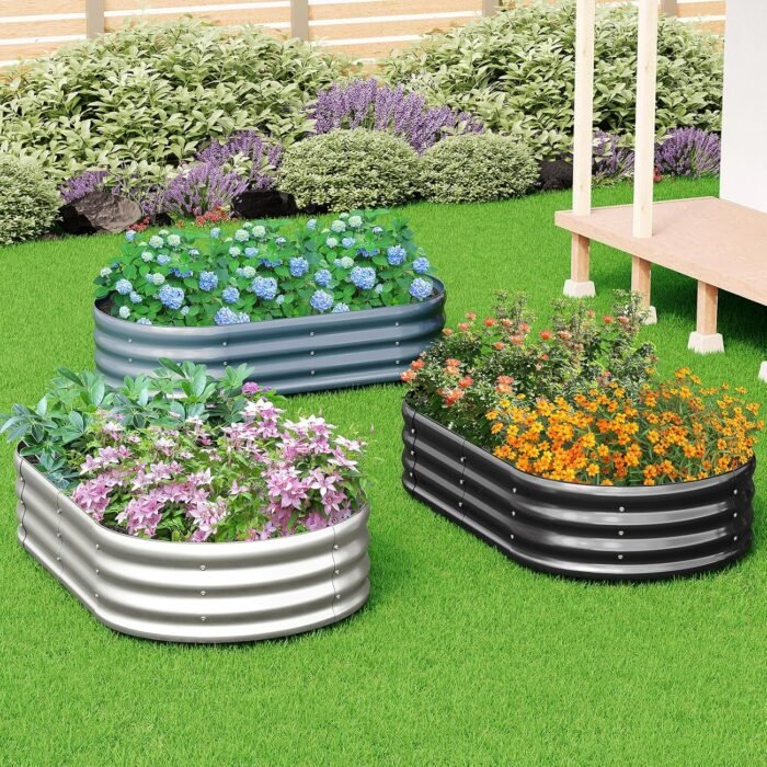 zizin Galvanized Raised Garden Bed Metal Oval Raised Garden Beds Outdoor Planter Box for Vegetables (12x2x1FT, Silver) - Image 6