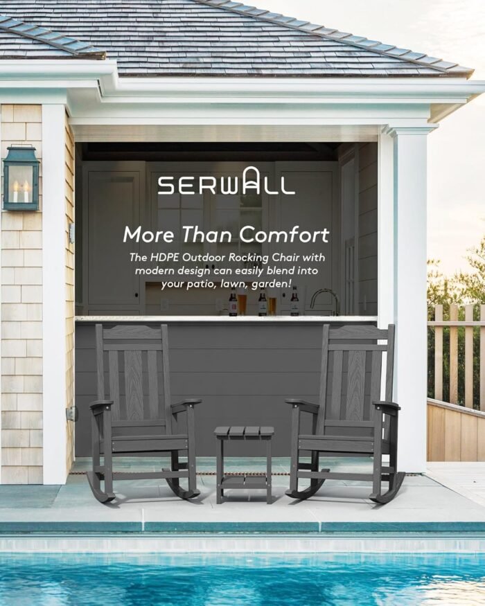 SERWALL Gray Outdoor Rocking Chair Set of 4, All Weather Patio Rocking Chair, HDPE Poly Rocking Chair for Adults, Heavy Duty Front Porch Rocker - Image 3