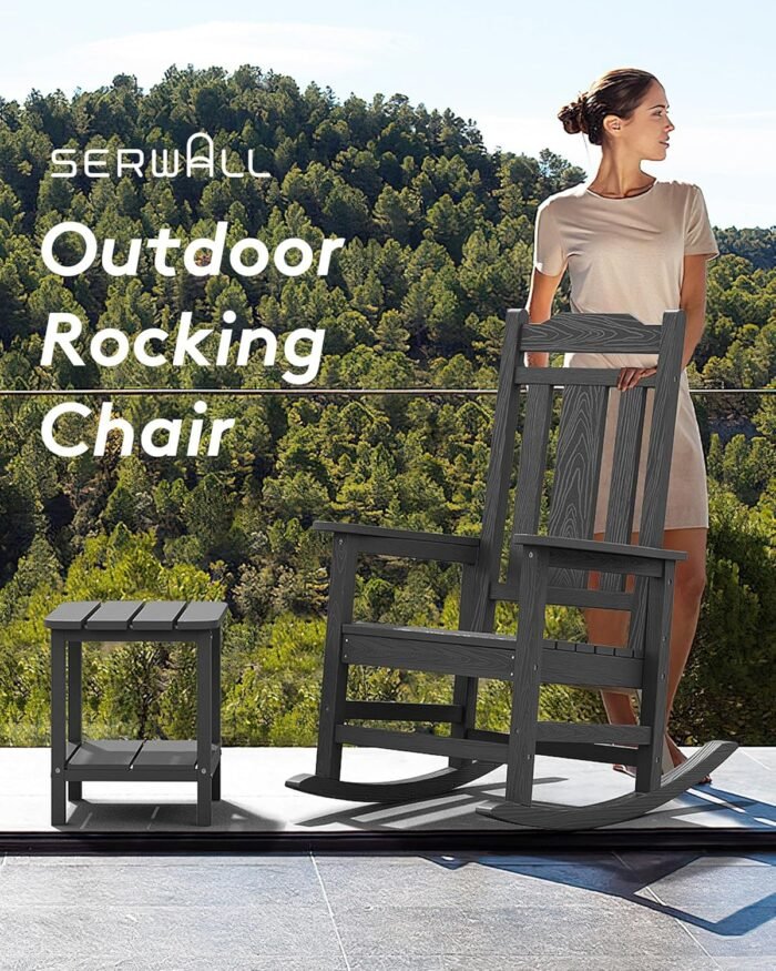 SERWALL Gray Outdoor Rocking Chair Set of 4, All Weather Patio Rocking Chair, HDPE Poly Rocking Chair for Adults, Heavy Duty Front Porch Rocker - Image 8