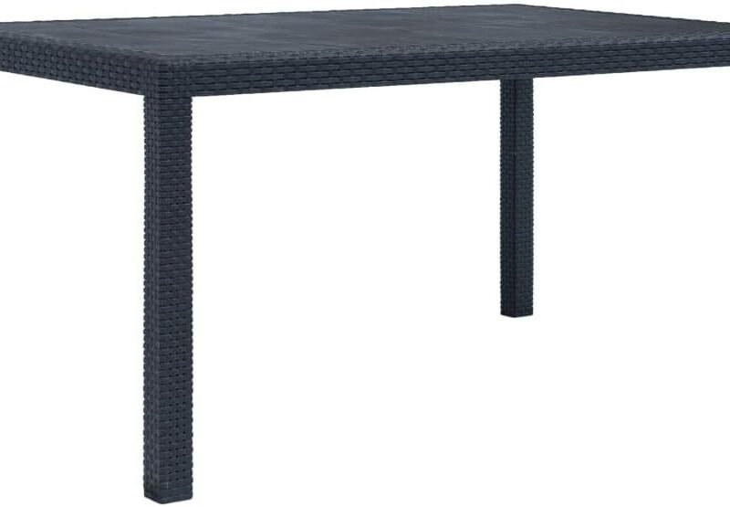 vidaXL Anthracite Patio Table with Rattan Look Design | Durable & Weather Resistant | Lightweight Outdoor Dining Table for Garden, Patio or Campsite - Dimensions 59"x35.4"x28.3".