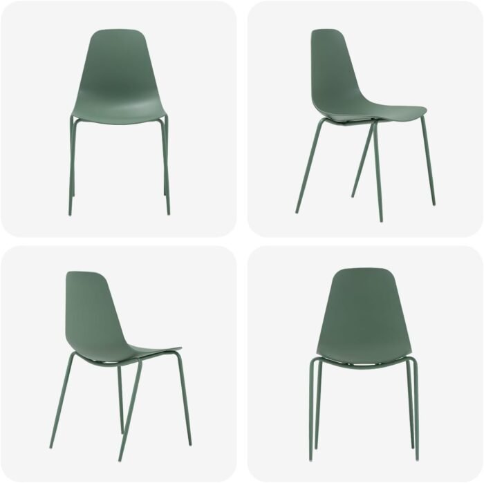 Outdoor Dining Chairs Set of 4, Plastic Stackable Patio Chairs, Modern Kitchen Cafe Chairs with Metal Legs for Garden/Balcony/Bistro/Dining Room, Green - Image 6