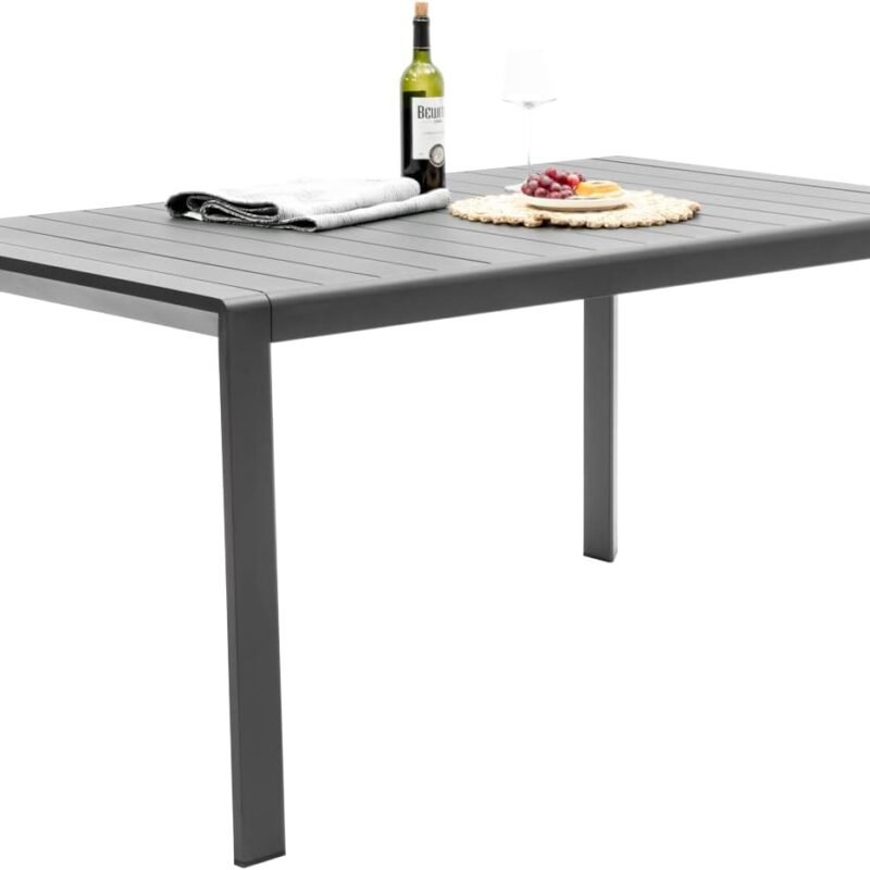 Outdoor Dining Table for 6, 60"x35" Patio Rectangular Dining Tables Powder-Coated Aluminum Table Top Heavy Duty Patio Furniture for Garden,Grey Frame