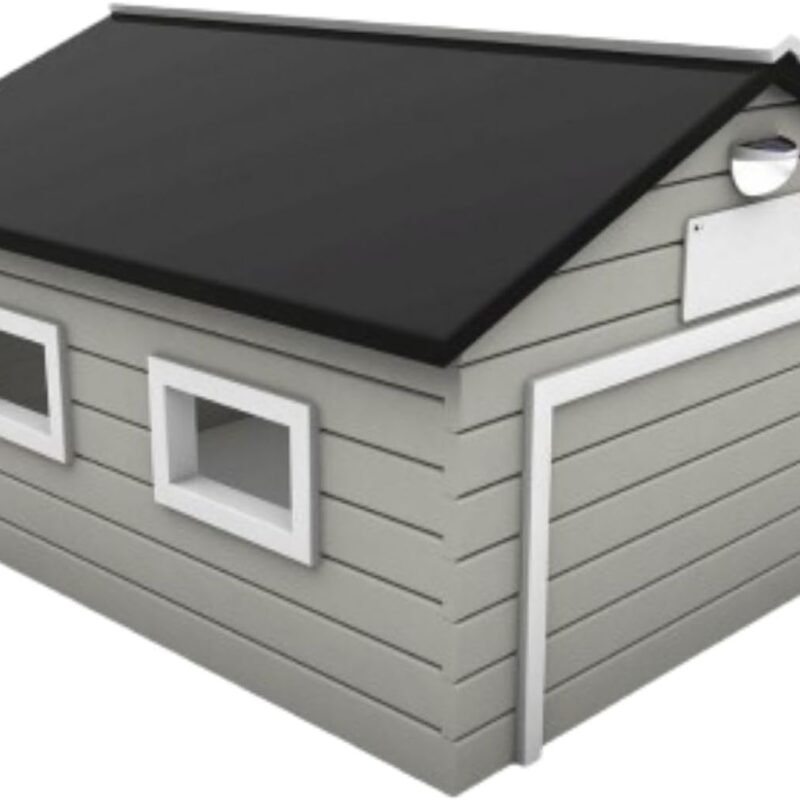 Lawnmower Garage Storage Shed - My Robot Home Plus, 43x37x29in, Fits 90 Percent of Robotic Mowers (Grey & White)