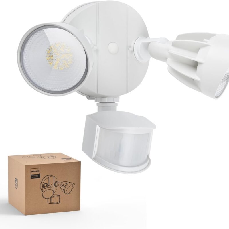Philips 44W 4200 lm LED Security Light Outdoor w/PIR Motion Sensor, 5000K Daylight Flood Light, Waterproof, Dusk to Dawn, 2 Heads, 4 Modes