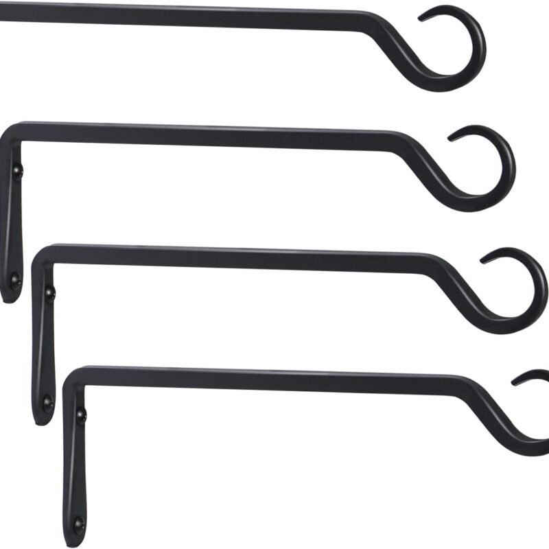 12inch 4 Pack Plant Hanger, Sturdy Hanging Plant Hangers Outdoor, Bird Feeder Hanger for Bird Feeders, Planters, Lanterns, Wind Chimes Indoor Outdoor, Upgrade Black