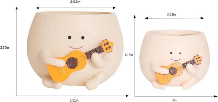 Smily Face Planter Pot with Drainage Hole Cute Resin Head Planters for String of Pearls Plant Live Unique Guitar Succulent Pots for Indoor Outdoor Plants Gift IdeaI for Mother Christmas(Large) - Image 2