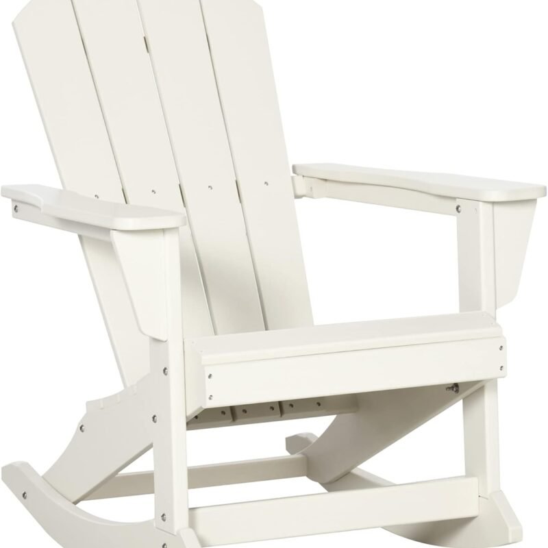 Outsunny Adirondack Rocking Chair, All Weather HDPE Porch Rocker, Rocking Fire Pit Chair for Patio, Garden, Lawn, White