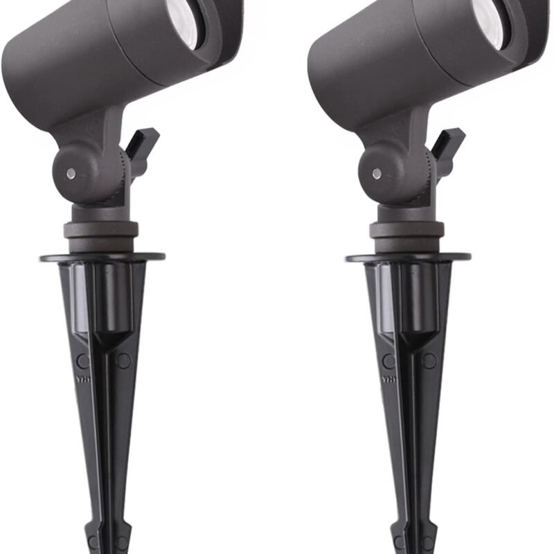 E ENERGETIC LIGHTING LED Landscape Lights with Connectors, 12V Low Voltage, Warm White 3000k, 4W, 175LM, Outdoor Waterproof Garden Pathway Lights Wall Tree Flag Spotlights with Spike Stand, 2 Pack