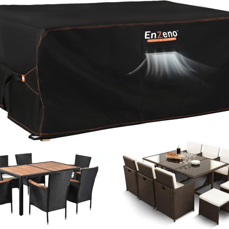 Enzeno Patio Furniture Set Cover Waterproof, Outdoor Dining Coffee Table Chair Covers Rectangular, Heavy Duty Outside Weatherproof Sectional Set Covers for Protection 74" L x 47" W x 28" H Black