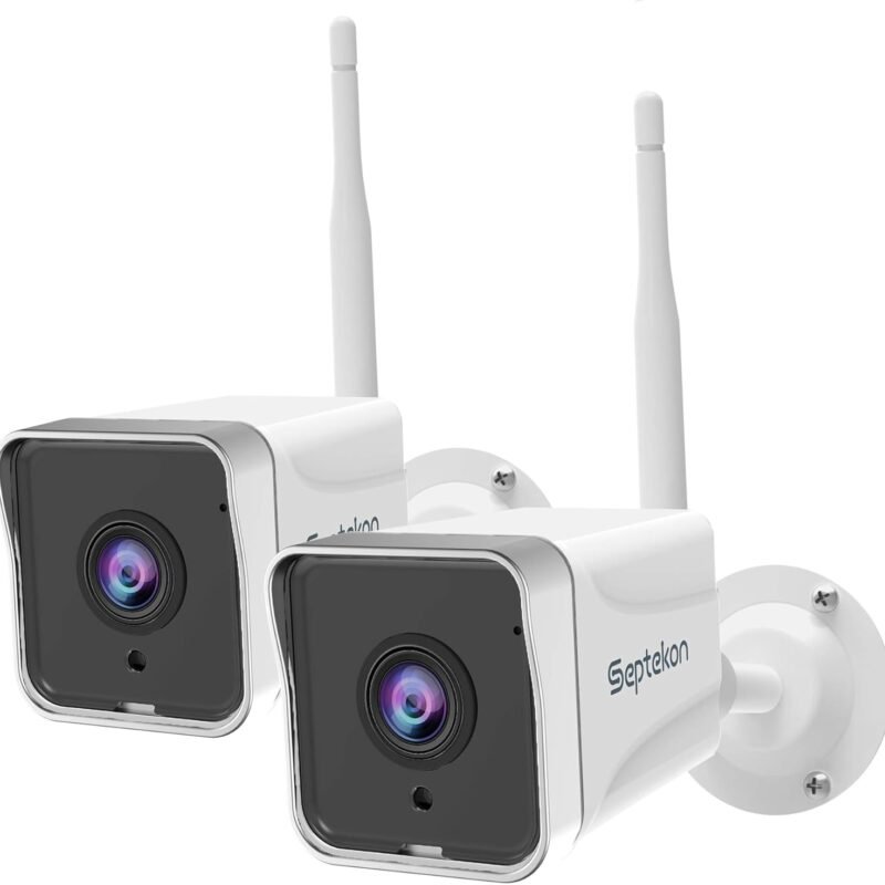 Septekon 2 Pack Outdoor Security Camera 2K，WiFi Cameras for Home Security Outside with Motion Detection Tracking, Night Vision, Two-Way Audio, IP66 Weatherproof, 2.4GHz Wi-Fi, Compatible with Alexa