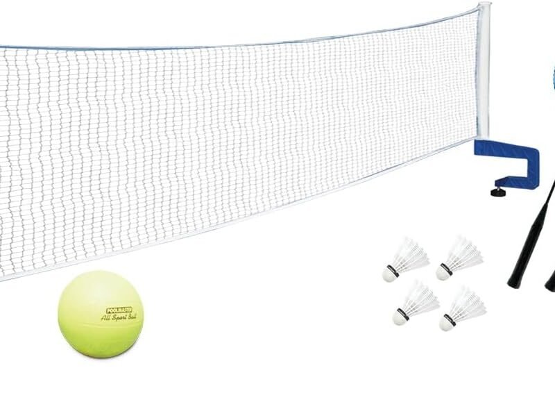 Poolmaster 72786 Above-Ground Pool Water Volleyball and Badminton Pool Game with Bracket Mounts White 16-Feet
