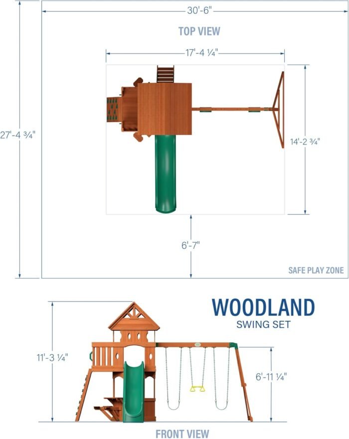 Backyard Discovery Woodland Cedar Wood Swing Set with Wave Slide, Clubhouse, Rock Wall, Snack Bar Station, Benches, Belt Swings, Trapeze, Half Door, Balcony, Step Ladder, Outdoor Playset - Image 3