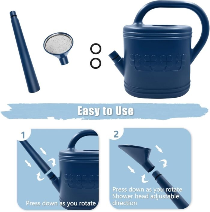 2 Gallon Watering Can, Outdoor Watering Can for Plants, Garden Water Can with Removable Long Spout and Stainless Steel Sprinkler Head, Large Water Can for Greenhouse Flowers Plants (Dark Blue) - Image 5
