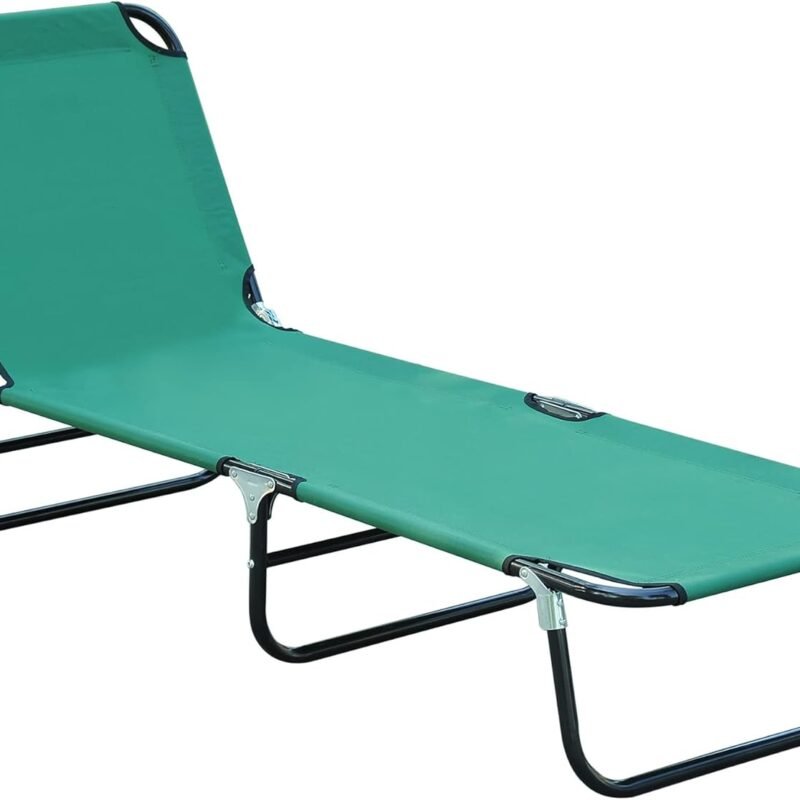 Outsunny Folding Chaise Lounge Pool Chairs, Outdoor Sun Tanning Chairs with 5-Level Reclining Back, Steel Frame for Beach, Yard, Patio, Green