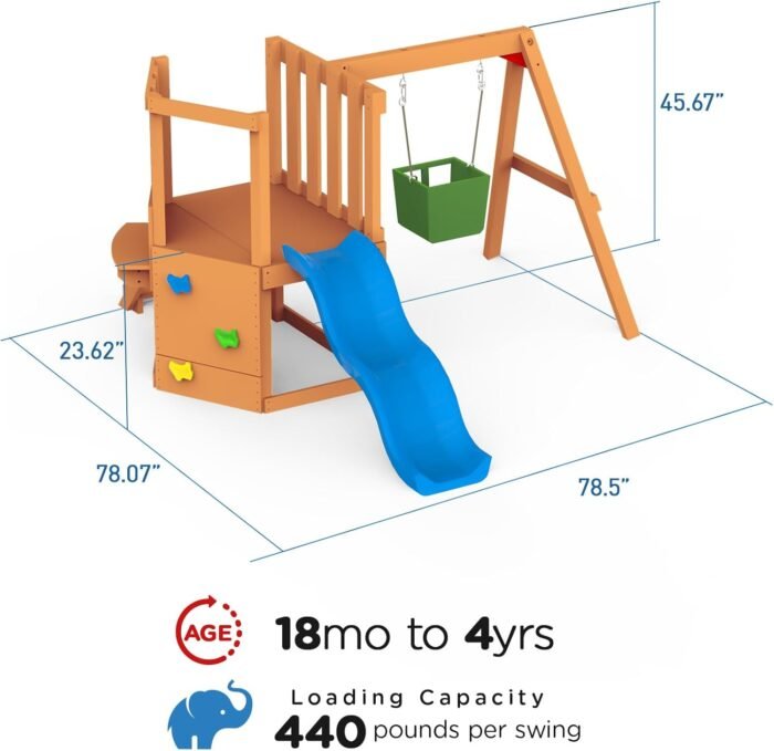 Dolphin Playground 5-in-1 Toddler Swing Sets for Backyard, Toddler Outdoor Playset with Baby Swing, Table, Blackboard, Kid Slide, Rock Climbing Wall, Playground Sets for Backyards Ages 18 mo to 4 yrs - Image 2