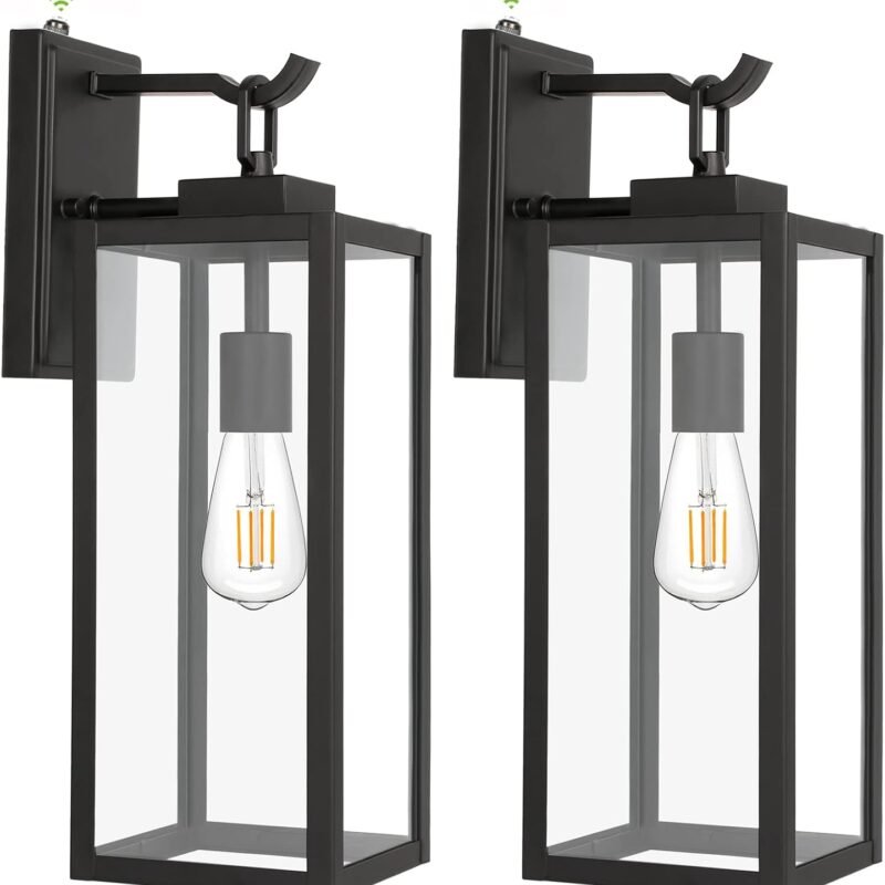 hykolity Large Size Dusk to Dawn Outdoor Wall Lanterns, 18 Inch Outdoor Wall Light Fixtures, Matte Black Porch Lights, Exterior Wall Lighting, Architectural Outdoor Sconces, ETL Listed, 2 Pack