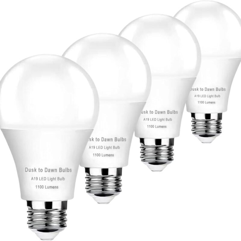 4-Pack Dusk to Dawn Light Bulbs Outdoor 75 Watt Equivalent, Automatic On/Off Sensor LED Bulb, 10W Daylight 5000K, 1100 Lumen, A19 E26 Bulbs Photocell for Wall lamp Porch Garage Yard Light