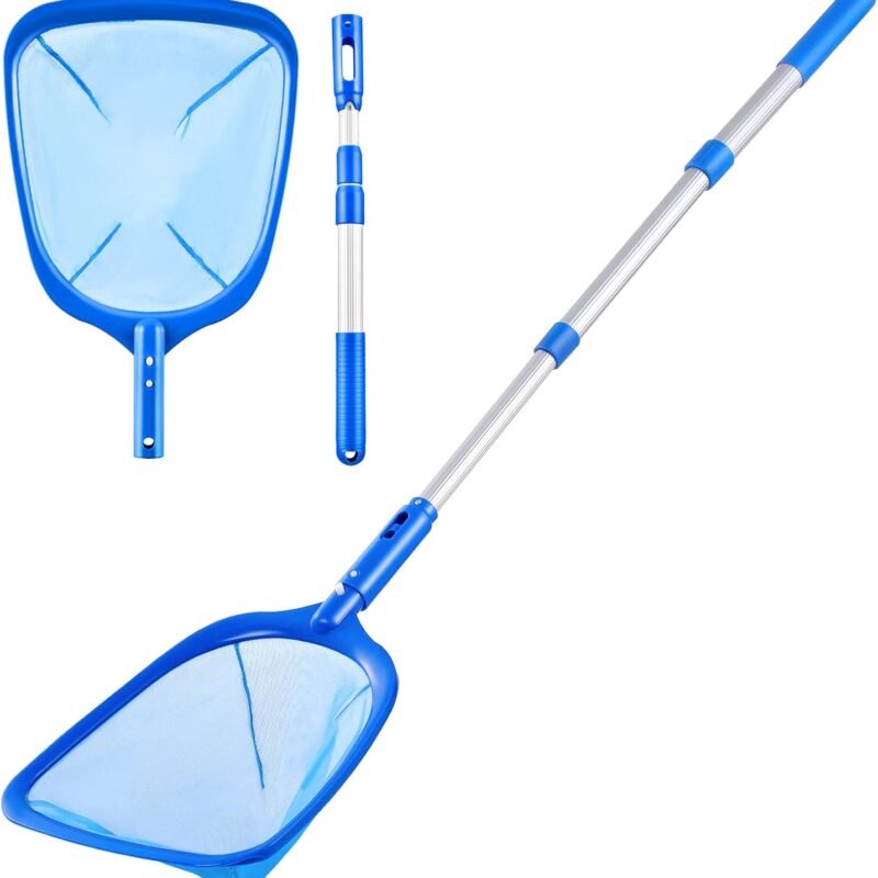 Pool Skimmer - Pool Net with 3 Section Pole, 48 inch Pool Skimmer Net with Pole Total Length, Pool Nets for Cleaning, Fine Mesh Net Pool Skimmer Net, Telescopic Aluminum Pole, Great Pool Accessories