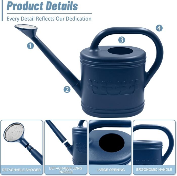 2 Gallon Watering Can, Outdoor Watering Can for Plants, Garden Water Can with Removable Long Spout and Stainless Steel Sprinkler Head, Large Water Can for Greenhouse Flowers Plants (Dark Blue) - Image 6