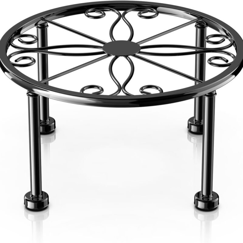 Garden Gifts Plant Lovers Gifts Black Metal Plant Stand with Anti-Slip Base Rustproof Heavy Duty Decorative Round Flower Stand Display Shelf for Indoor/Outdoor
