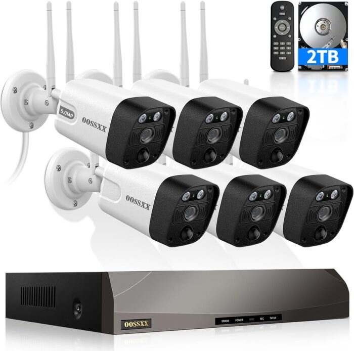 (5.5MP & PIR Detection) 2-Way Audio Dual Antennas Enhance WiFi Wireless Outdoor Camera System 3K 5.0MP 1944P Security Surveillance DVR Set Outdoor Wireless Security Cameras System
