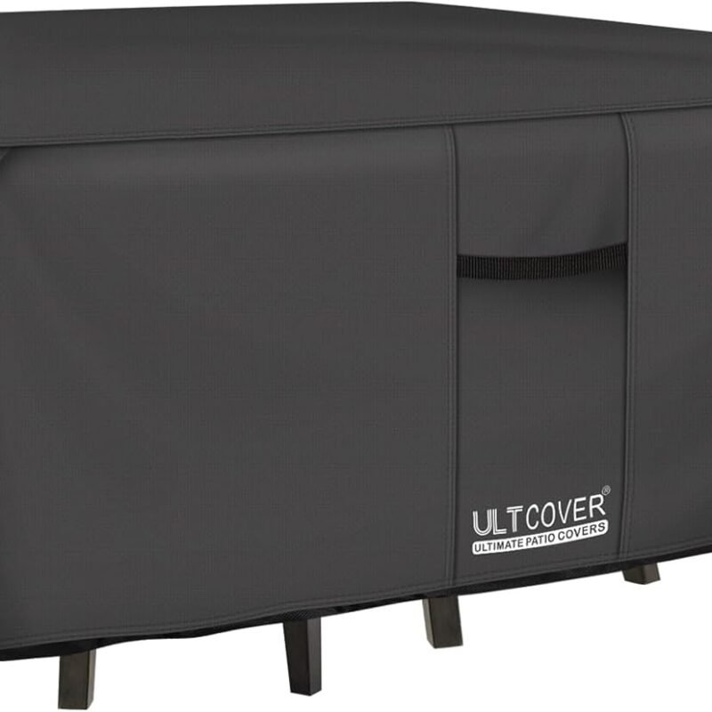 ULTCOVER 600D Tough Canvas Heavy Duty Rectangular Patio Table and Chair Cover - Waterproof Outdoor General Purpose Furniture Covers 111 x 74 inch, Black