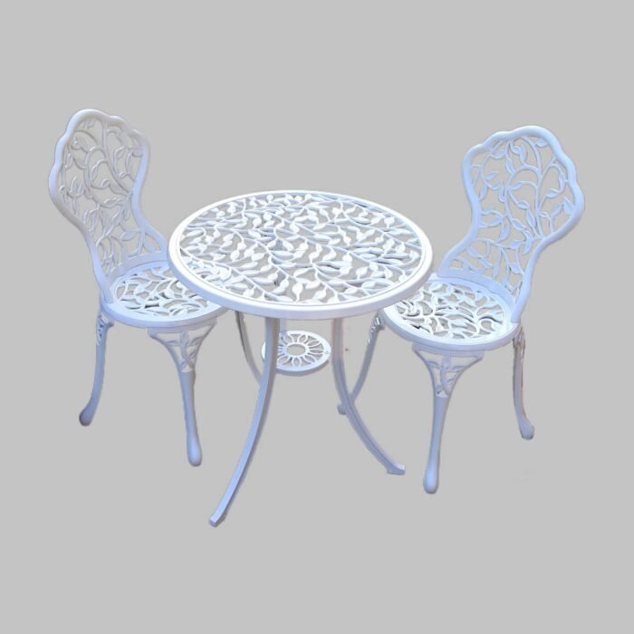 KAILI Patio Bistro Sets 3 Piece cast Aluminum Patio Furniture Outdoor Garden Metal Rust Proof Tables and Chairs White bisrto Set (Leaf-White) - Image 7