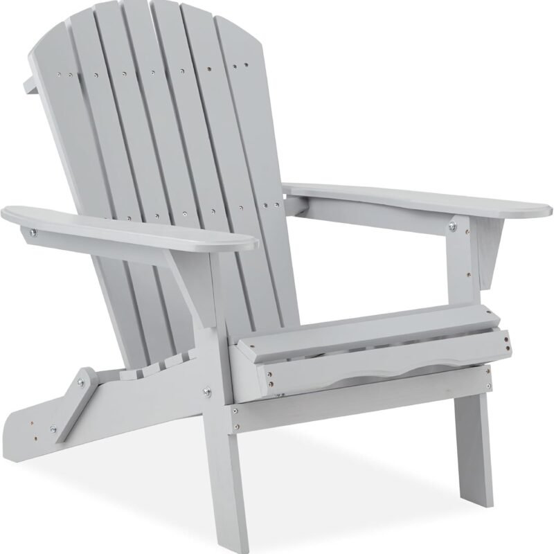 Best Choice Products Folding Adirondack Chair Outdoor Wooden Accent Furniture Fire Pit Lounge Chairs for Yard, Garden, Patio w/ 350lb Weight Capacity - Gray
