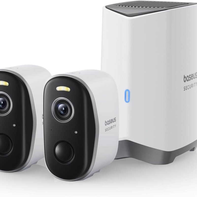Baseus Wireless Cameras for Home Security, N1 2-Cam Kit with True 2K Clarity, No Monthly Fee, 16TB Expandable Local Storage, 210-Day Battery Life, Spotlight & Alarm, Works with Alexa and Google Home