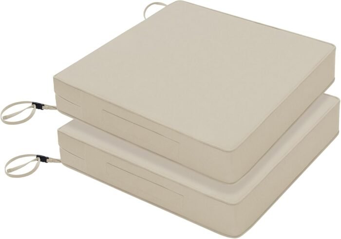 Favoyard Patio Chair Cushions 19 x 19 x 3 Inch Waterproof Outdoor Seat Cushions for Patio Furniture 3-Year Color Fastness Garden Sofa Couch Chair Pads with Handle & Adjustable Straps Set of 2, Beige