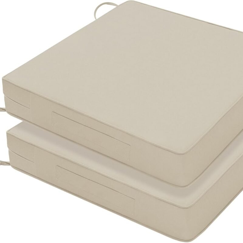 Favoyard Patio Chair Cushions 19 x 19 x 3 Inch Waterproof Outdoor Seat Cushions for Patio Furniture 3-Year Color Fastness Garden Sofa Couch Chair Pads with Handle & Adjustable Straps Set of 2, Beige