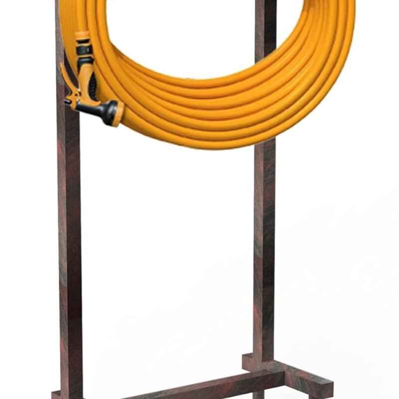 Garden Hose Holder Hanger Freestanding, Upgraded 4-Spike Heavy Duty Storage Reel Stand, Holds 150ft Hose for Outside Yard Lawn (Rustic Line, Metal)