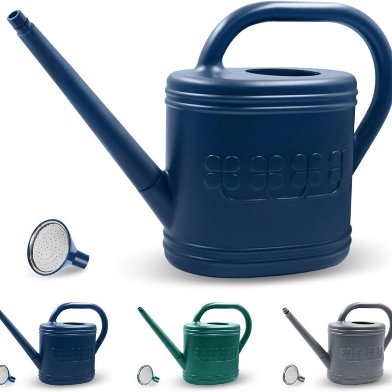 2 Gallon Watering Can, Outdoor Watering Can for Plants, Garden Water Can with Removable Long Spout and Stainless Steel Sprinkler Head, Large Water Can for Greenhouse Flowers Plants (Dark Blue)